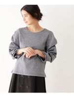 【洗える】チェック袖タックブラウス/ネイビー(293)