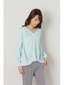 [WEB限定]Ｖネックフロントタックブラウス/ライトグリーン(130)