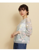 【美人百花3月号】【Lサイズあり】チュール刺繍シャツ/ホワイト(105)