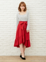 サッシュ付 ラップマーメイド スカート/アカ