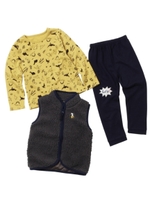 【3点セット】ベスト×長袖トップス×ボトム/ブラック(719)