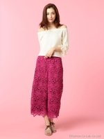 レースワイドパンツ/ネイビー