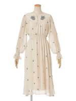 【an another angelus】フラワー刺繍スモッキングロングワンピース/LAVENDER