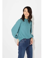 ギャザースタンドネックブラウス/グリーン(140)