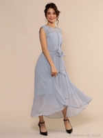 タックレース重ねテールカットワンピース/ブルー