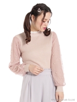 ビジュー付きシアースリーブトップス/ブラック