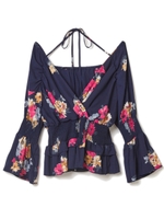 フローラルシャーリングブラウス/ネイビー