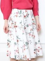 ボタニカルフラワーフレアスカート/ホワイト