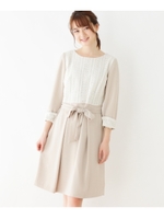 レース重ねリボン切り替えワンピース/ライトベージュ(051)