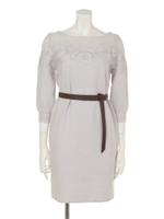 レース切替ベルト付きワンピ/ライトグレー