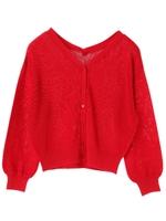 ・2Wayパフスリーブカーディガン/レッド