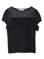 【ニット】ショルダーシアー胸フリル切替ニット/ブラック