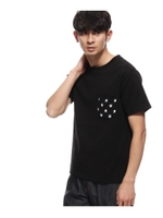 【ユニセックス】ボーダー スター 異素材ポケットTシャツ/ブラック(019)