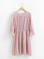 シアースリーブストライプワンピース/レッド柄