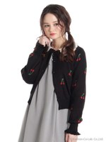 スカラップ衿チェリージャガードカーディガン/ピンク