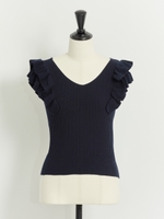 ダブルフリルリブニット/紺