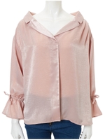 バックリボンオープンカラーブラウス/ダスティーピンク