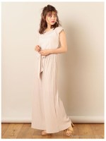 フリルトップス×プリーツワイドパンツセット/ベージュ