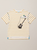 ポケットギタープリント付きボーダーTシャツ/グリーン