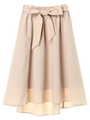 リボン付ミディフレアスカート/ベージュ