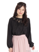 レース切替ブラウス/クロ