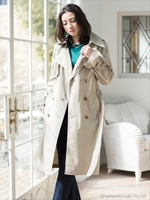 高密度平コットン サイドポケット付きトレンチコート/ベージュ