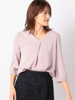 袖刺繍レースVネックブラウス/ピンク