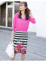 花柄ボーダースカート/ピンク