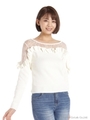 フリルレース切替ニット/ホワイト