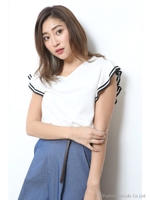 袖フリルラインニット/ホワイト