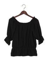 シアーギンガムオフショルTOPS/クロ