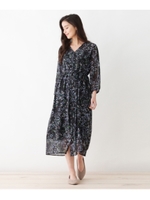 シフォン花柄シャツワンピース/ブラック(719)
