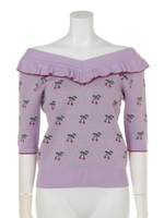 チェリー柄ニットプルオーバー/ラベンダー