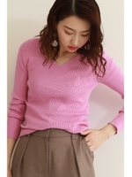 デザインネックリブニット/ブルー(110)