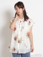 ハンカチーフローン　サマーローズブーケプリント　ブラウス/生成