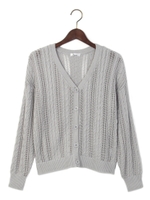 透かし柄Ｖ/Ｎショート丈カーディガン/ライトグレー