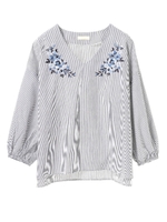 ・ストライプ柄刺繍プルオーバー/ストライプネイビー