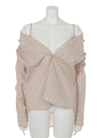 ストラップ付きストライプブラウス/ベージュ