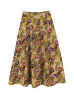 ボタニカルプリントタックスカート/マスタード