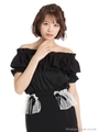 オフショルリボンブラウス/ブラック