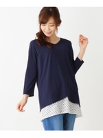 ドットプリントドッキング Vネックチュニック/ネイビー(093)