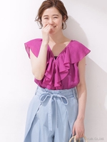 ラッフルレースアップブラウス/ピンク