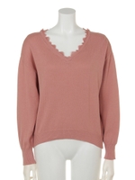 レース付Vネックニット/PNK