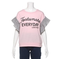 ストライプフリル袖ロゴ入りTシャツ