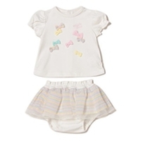 ミニリボンつきTシャツ×マルチボーダーフリルブルマセット