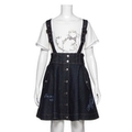 【30%OFF】サスペンダーつきロゴ刺しゅう入りハイウエストスカート