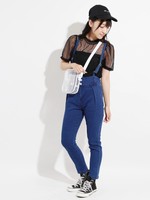 WEGO/サスペンダー付きテーパードデニムパンツ