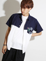 WEGO/綿麻ボタニカルポケットシャツ