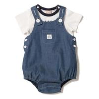 【17%OFF】ショートサロペット×ペンギンプリント入りロンパースセット