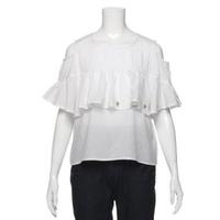 【50%OFF】お花刺しゅう入りフリルつき肩開きブラウス